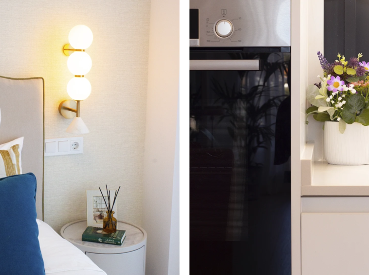 Representative bedroom and kitchen details in a La Cala de Mijas show home