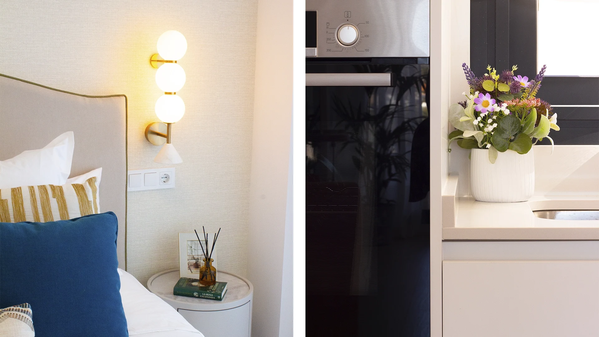 Representative bedroom and kitchen details in a La Cala de Mijas show home