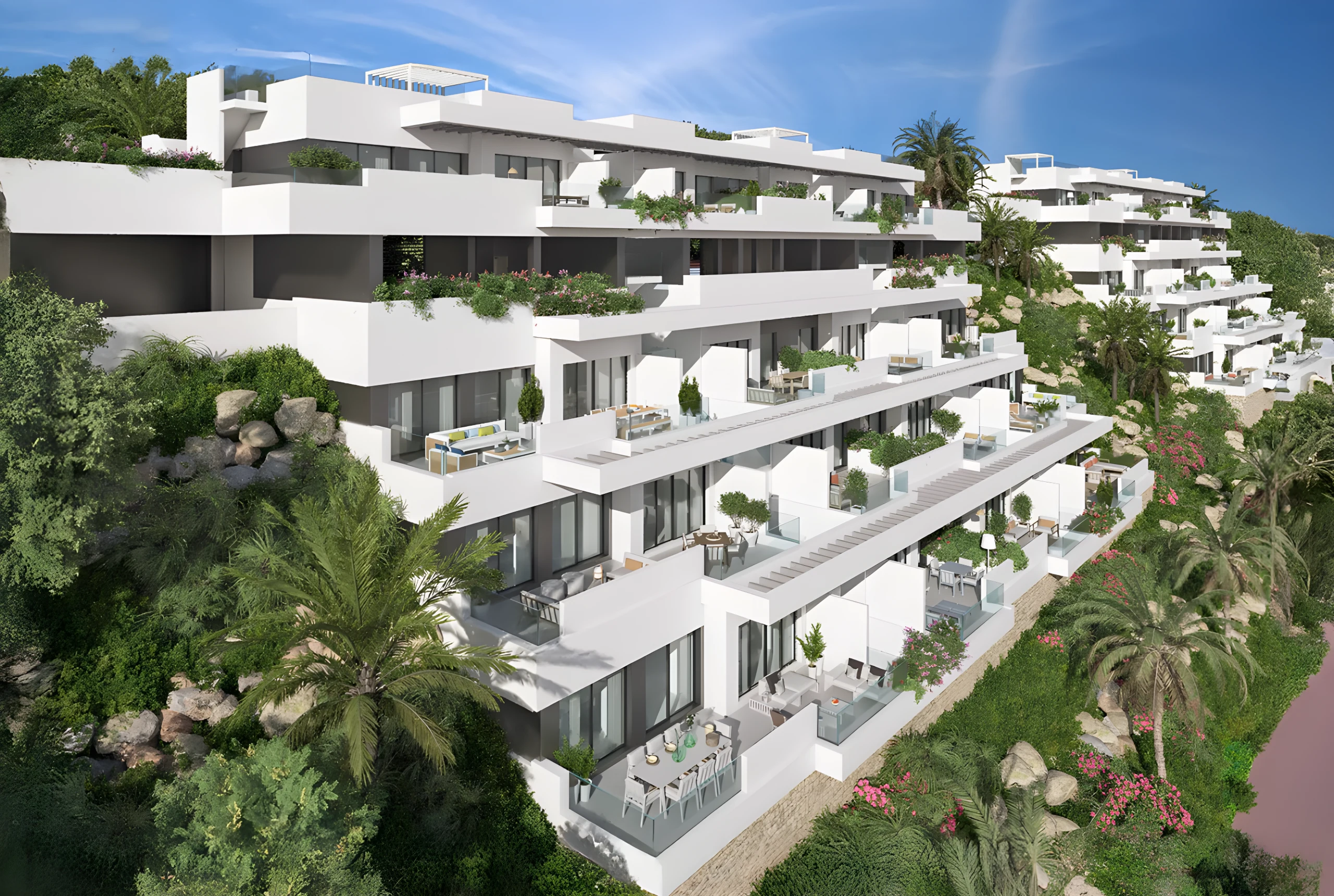 Illustrative terraced apartment buildings in La Cala de Mijas