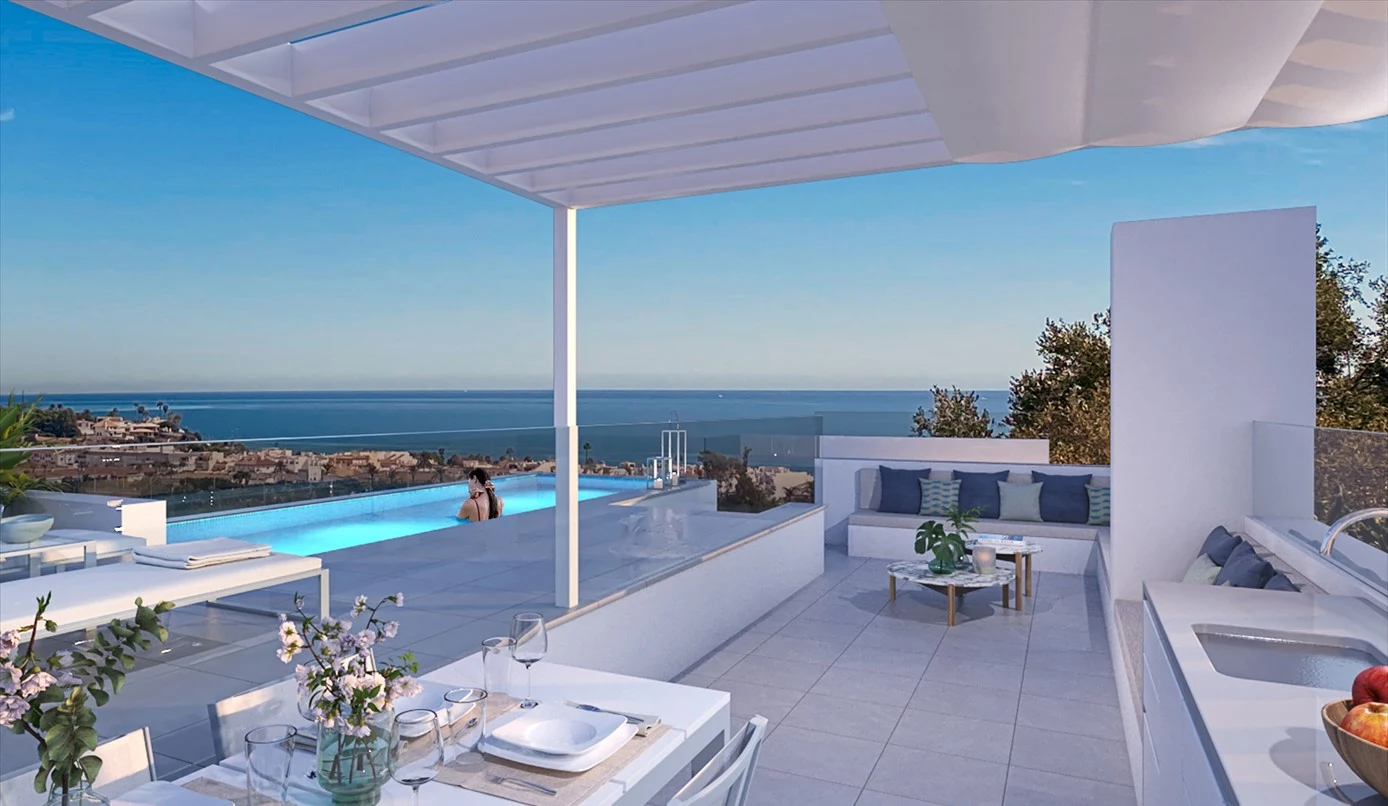 Illustrative penthouse terrace and rooftop pool in La Cala de Mijas