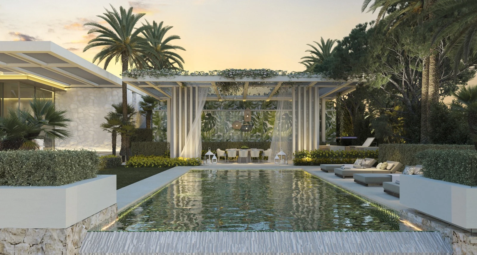 Proposed pool courtyard in La Cerquilla - architectural rendering