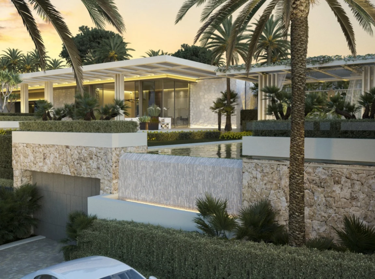 Proposed villa exterior and landscaped grounds - architectural rendering