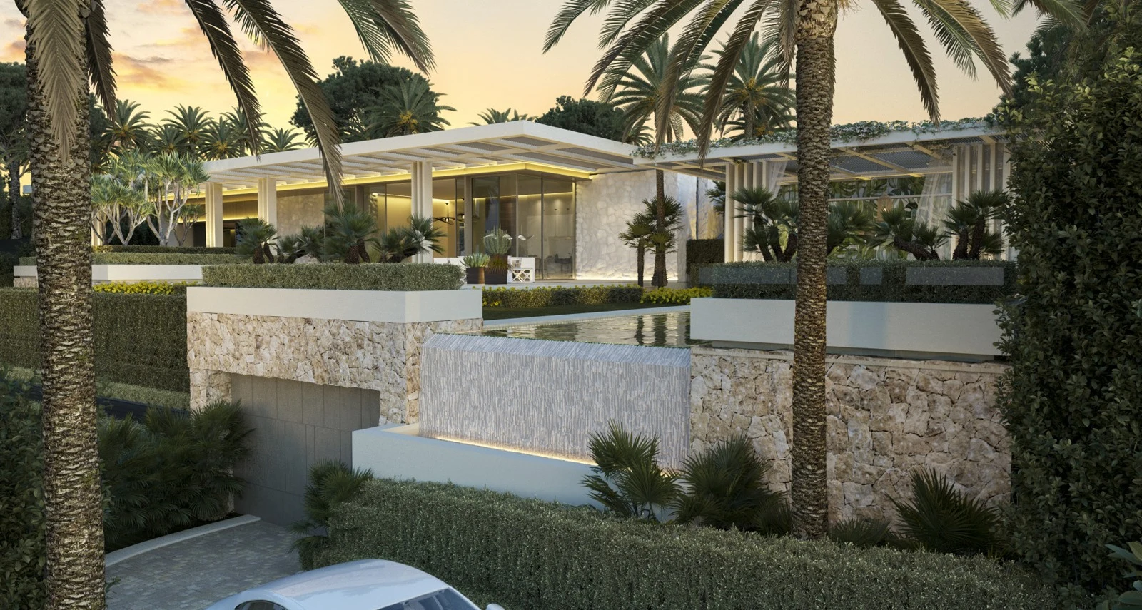 Proposed villa exterior and landscaped grounds - architectural rendering