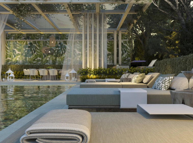 Proposed poolside seating - architectural rendering