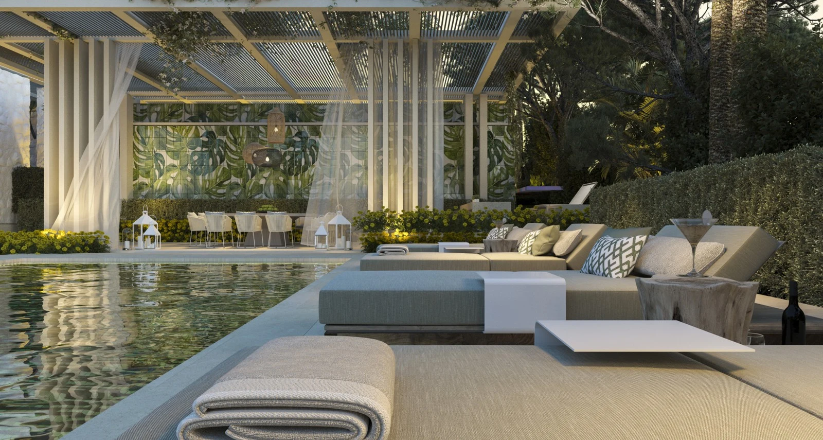 Proposed poolside seating - architectural rendering