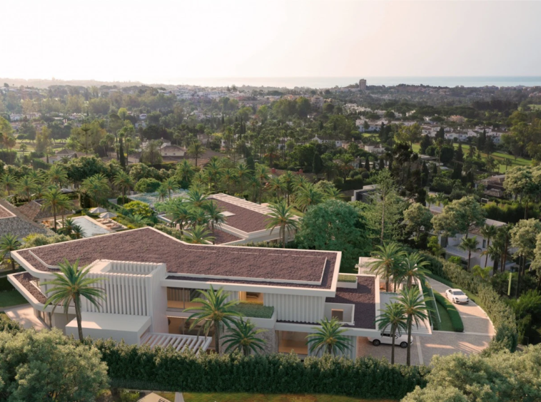 Proposed villa within the surrounding neighbourhood - aerial rendering