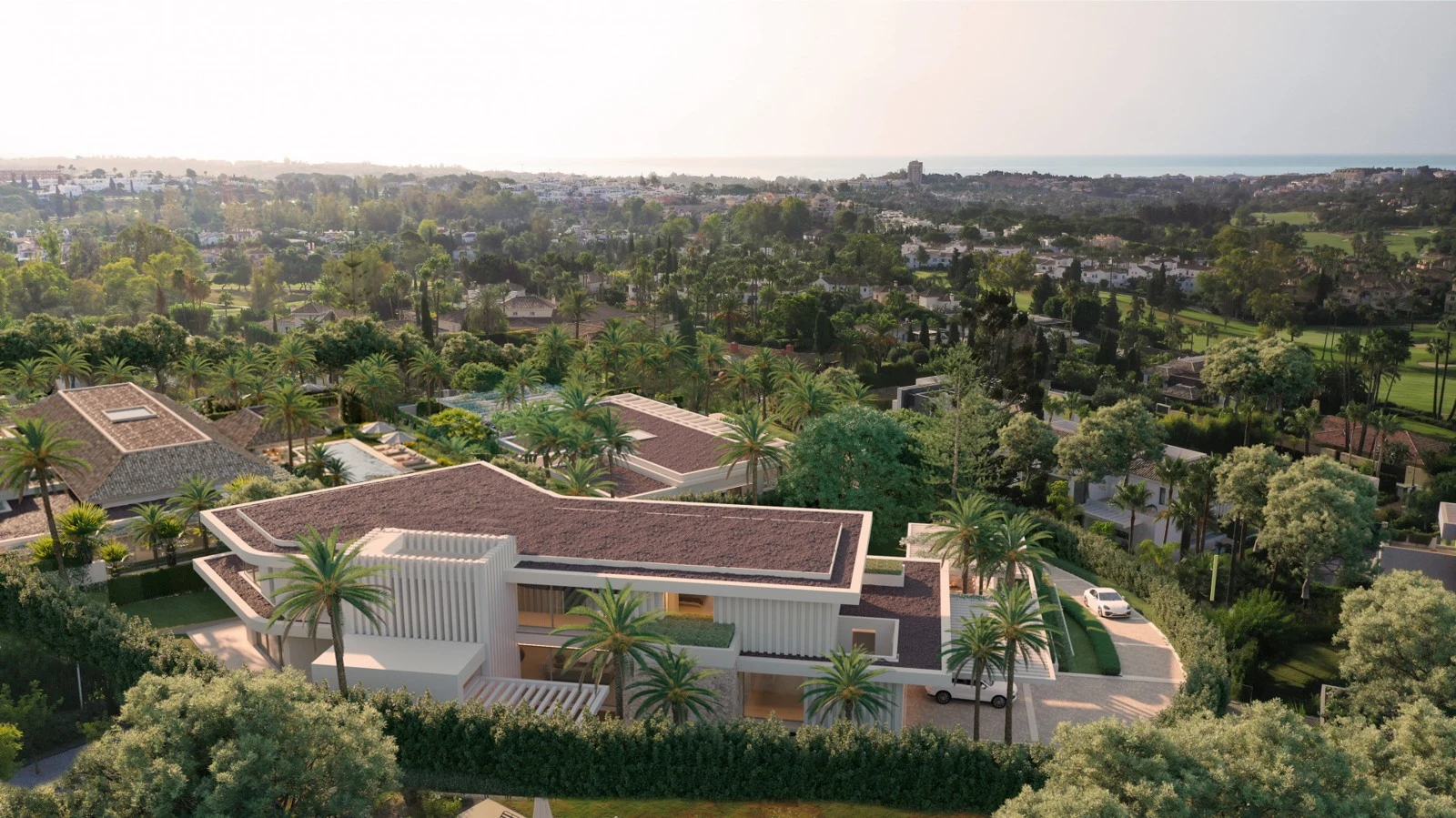 Proposed villa within the surrounding neighbourhood - aerial rendering