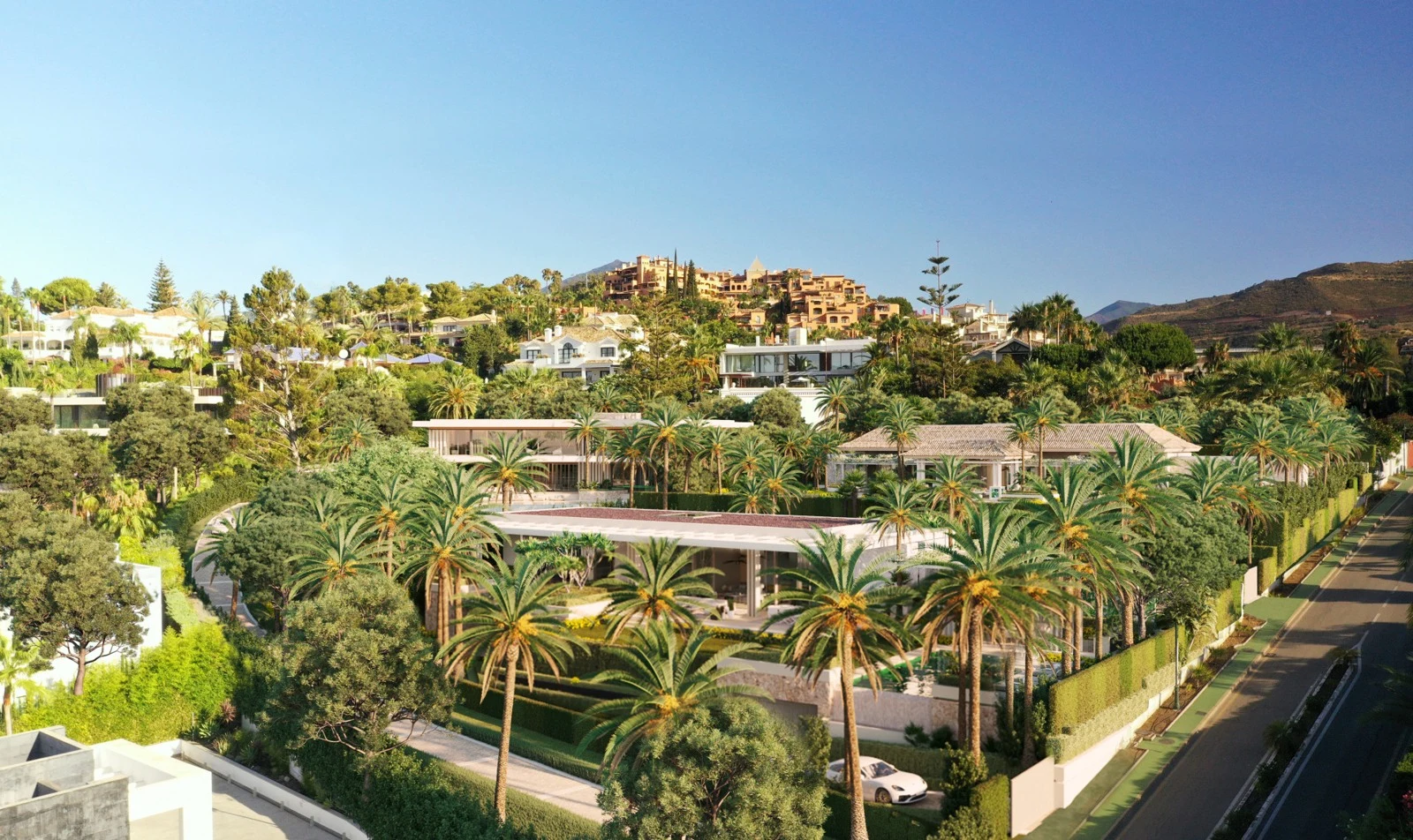 Proposed villa and garden - aerial rendering