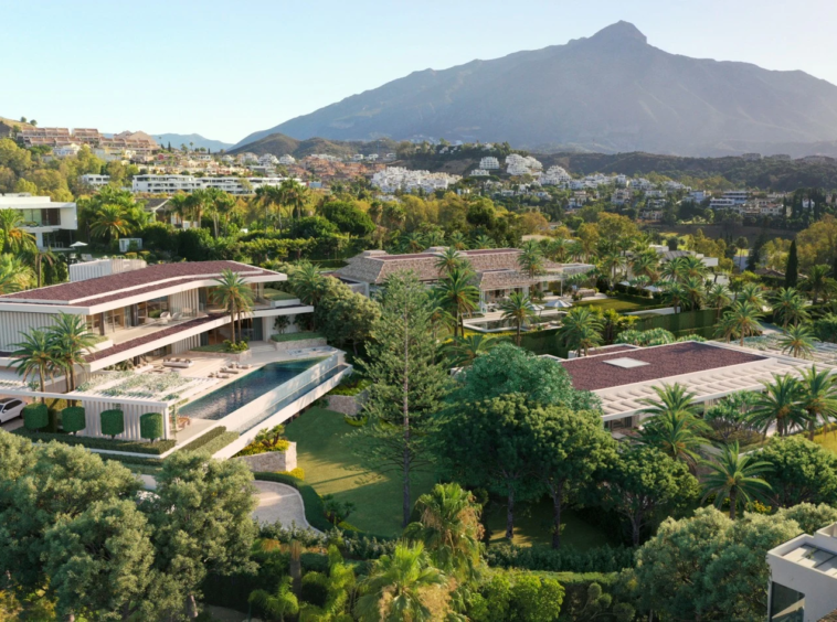 Proposed villa with mountain surroundings - aerial rendering