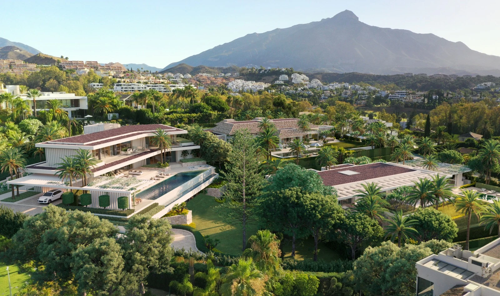 Proposed villa with mountain surroundings - aerial rendering
