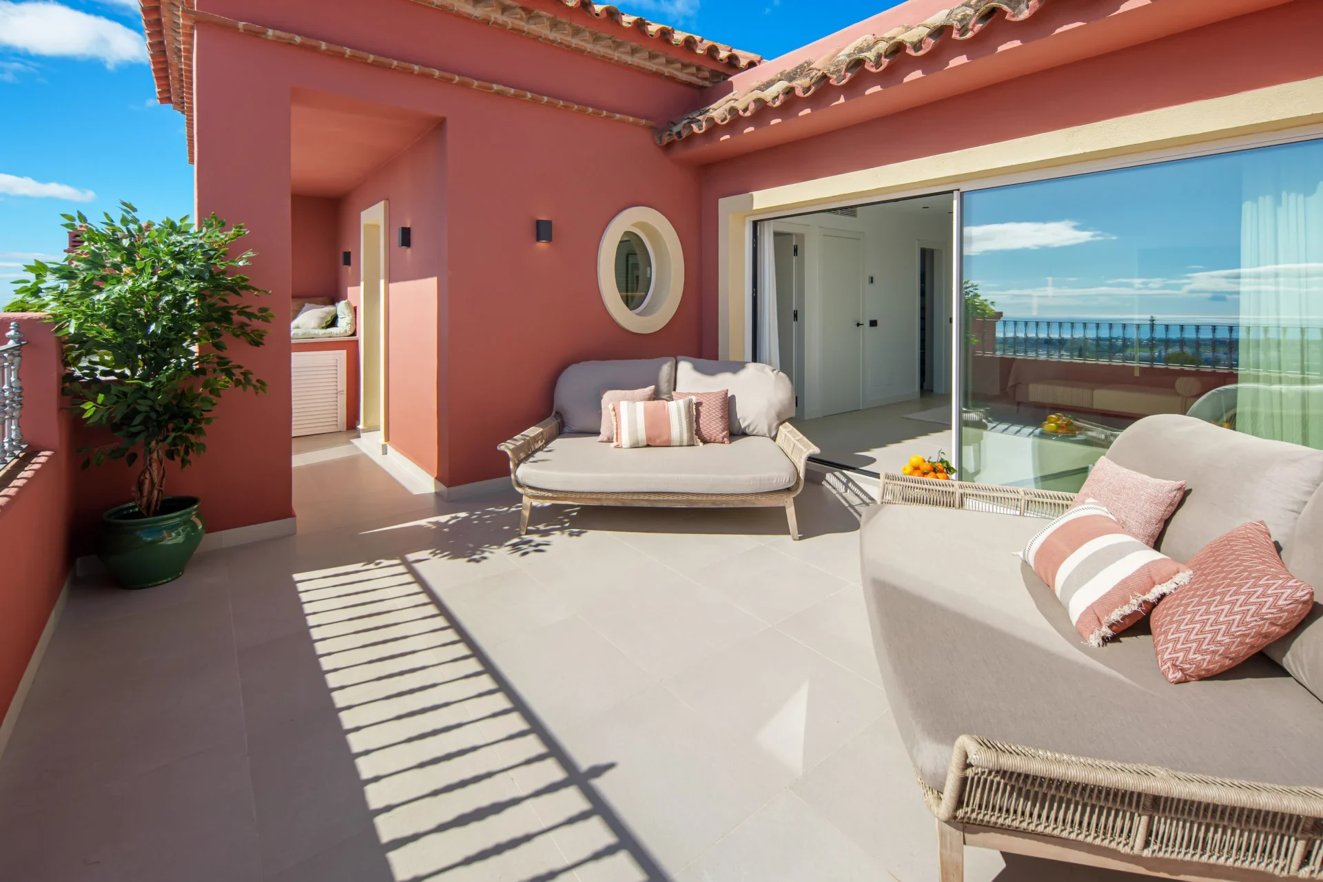 Upper terrace with lounge seating