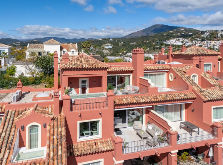 Residential building and surrounding hills