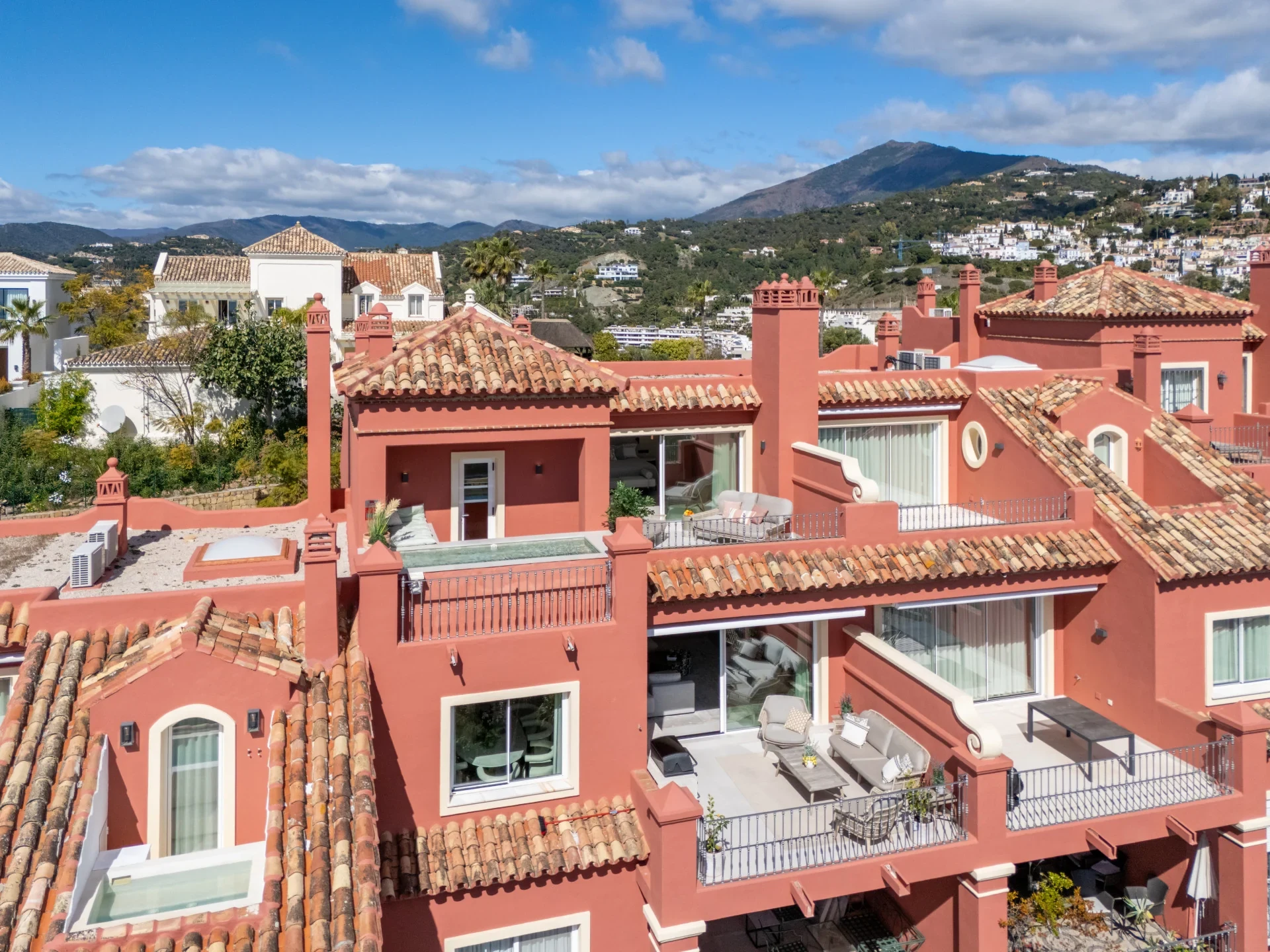 Residential building and surrounding hills