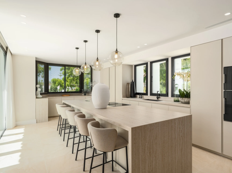 Contemporary kitchen with large central island
