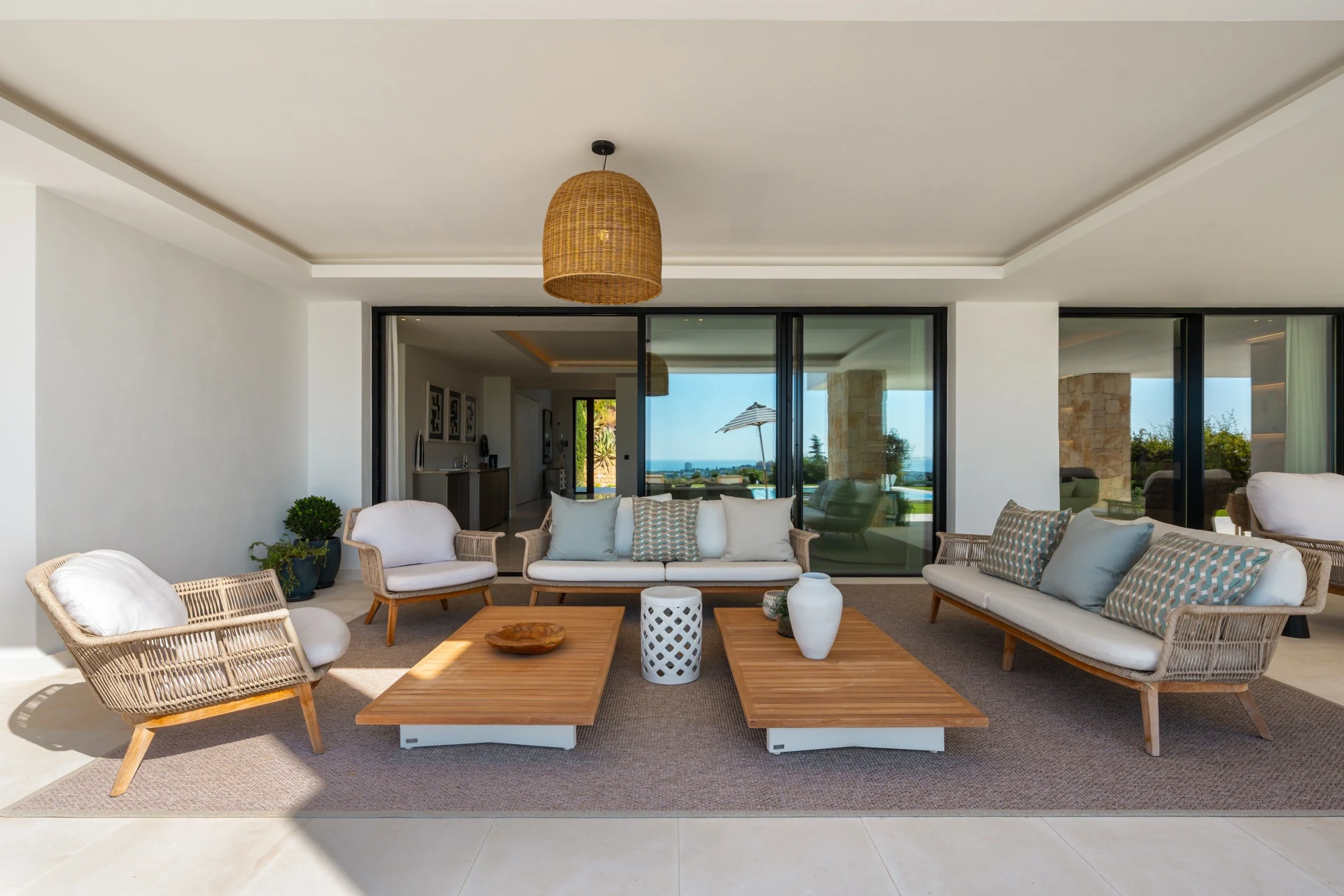 Covered garden terrace with lounge seating