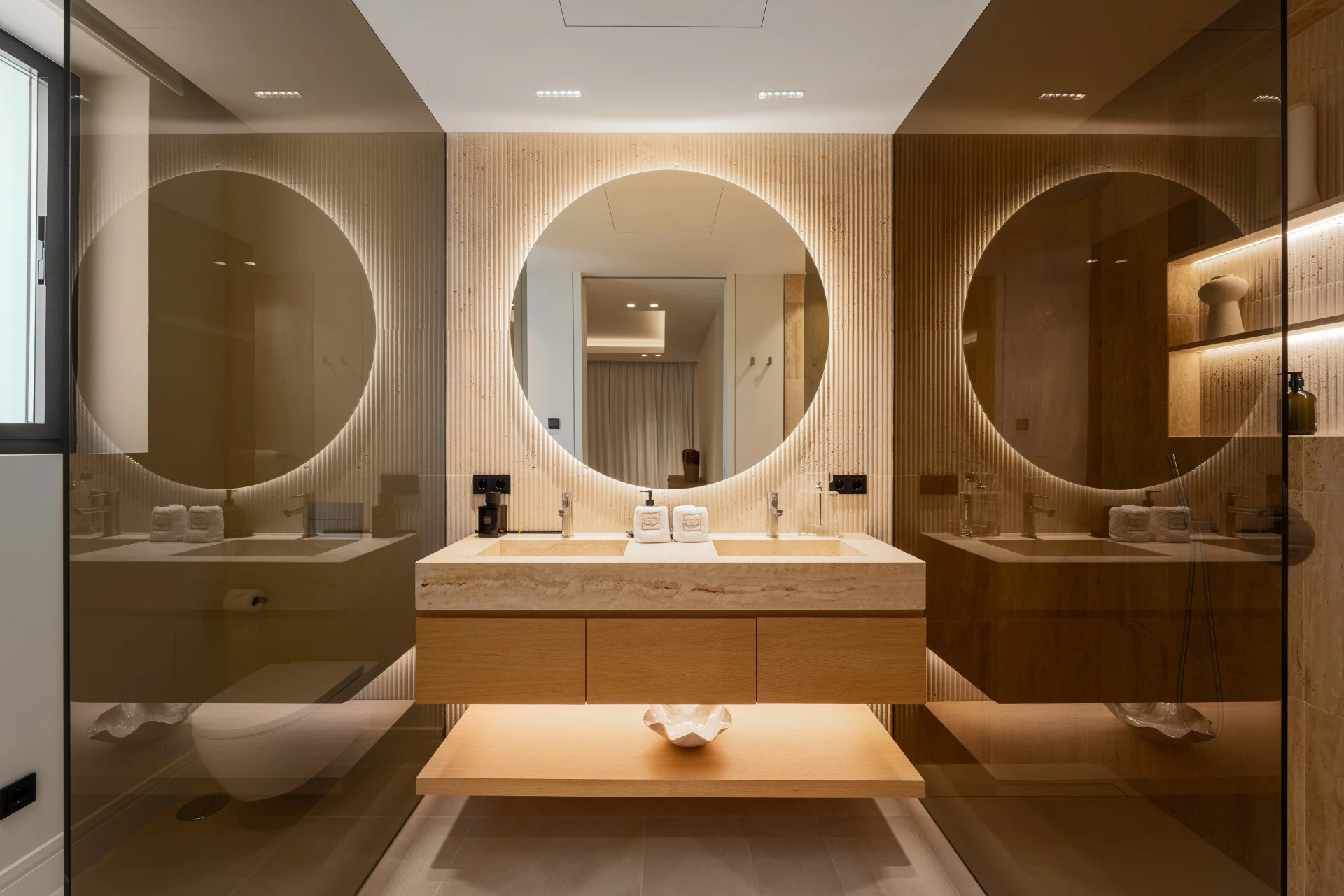 Bathroom with twin basins and walk in shower