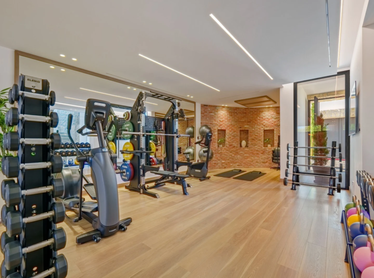 Private gym with exercise equipment