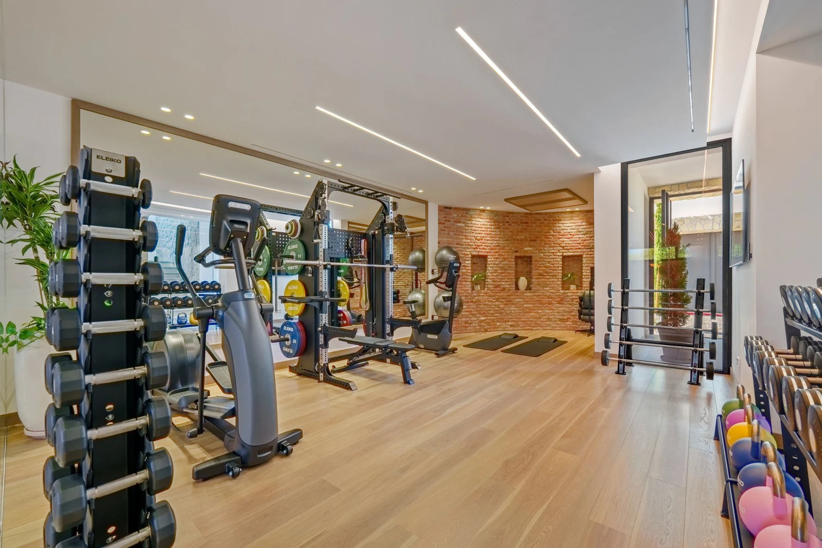 Private gym with exercise equipment
