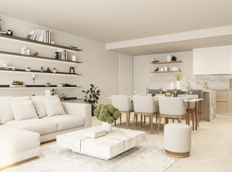 Illustrative open kitchen and dining area