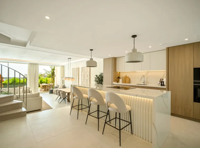 Fitted kitchen and open-plan dining area