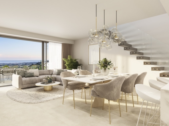 Illustrative penthouse living and dining room in La Quinta