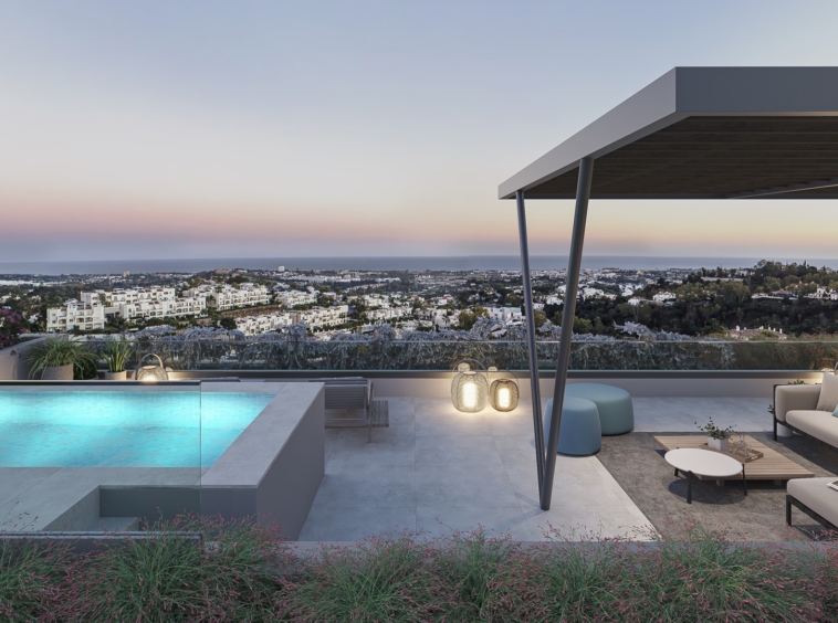 Illustrative rooftop solarium and private pool