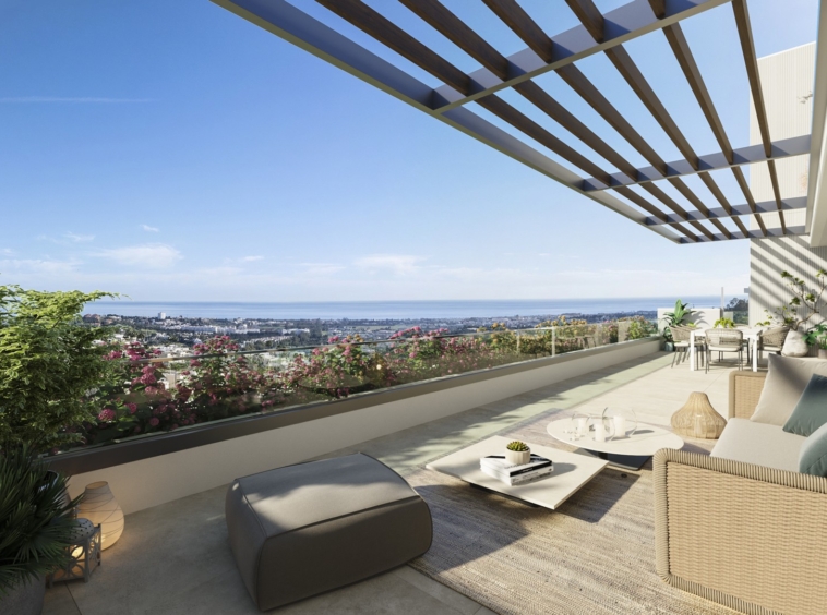 Illustrative penthouse terrace overlooking the coast