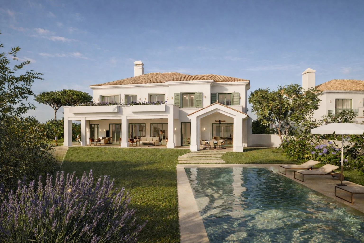 Proposed villa garden and pool - architectural rendering