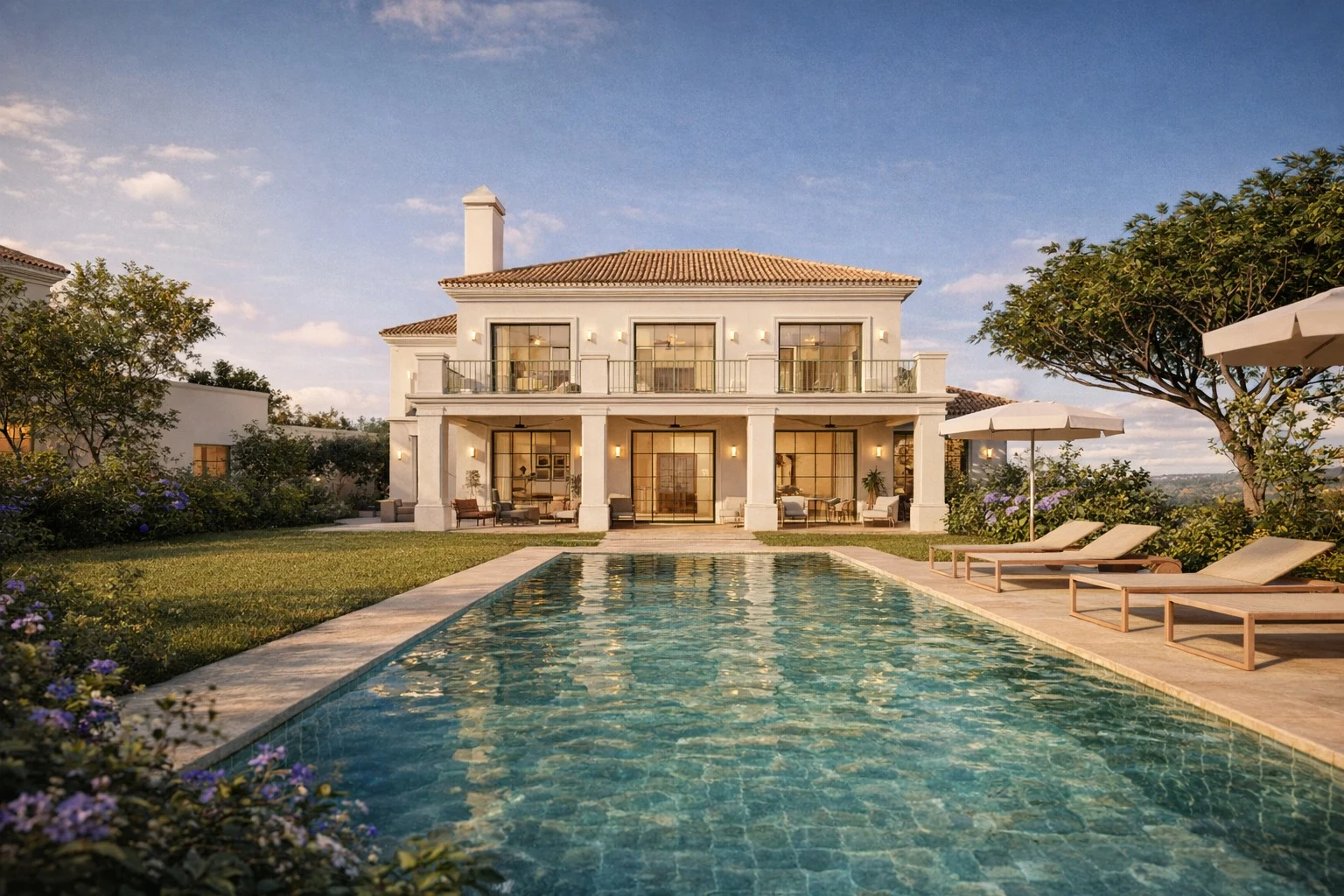 Proposed home viewed from the pool - architectural rendering