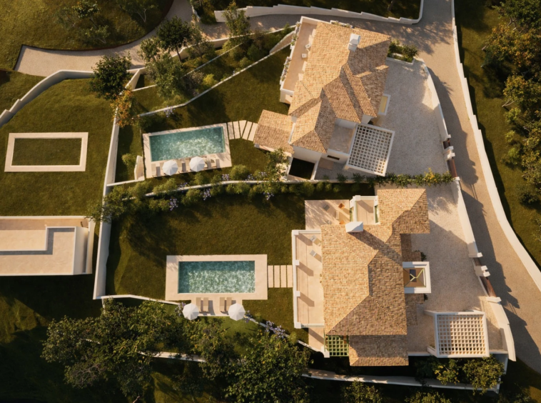 Proposed gardens and pools - aerial rendering