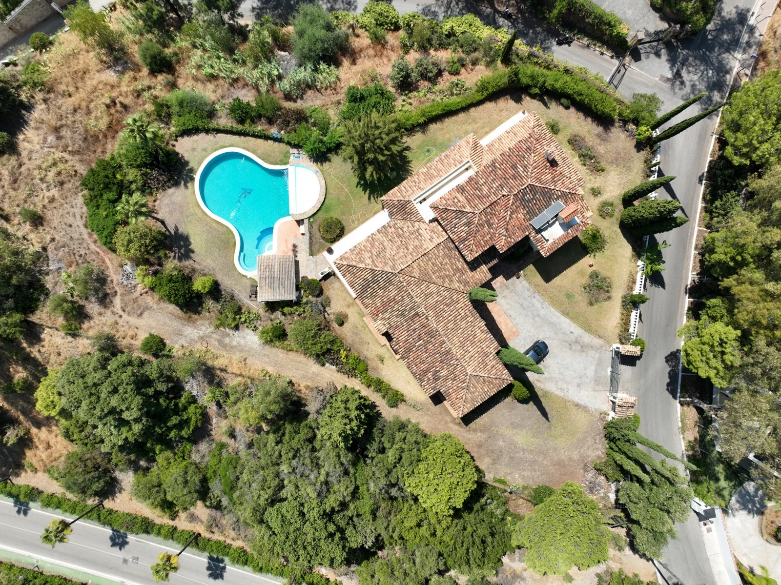 Current house and garden on the plot - aerial photograph