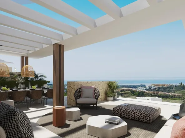 Illustrative sea-view terrace with outdoor dining in La Resina