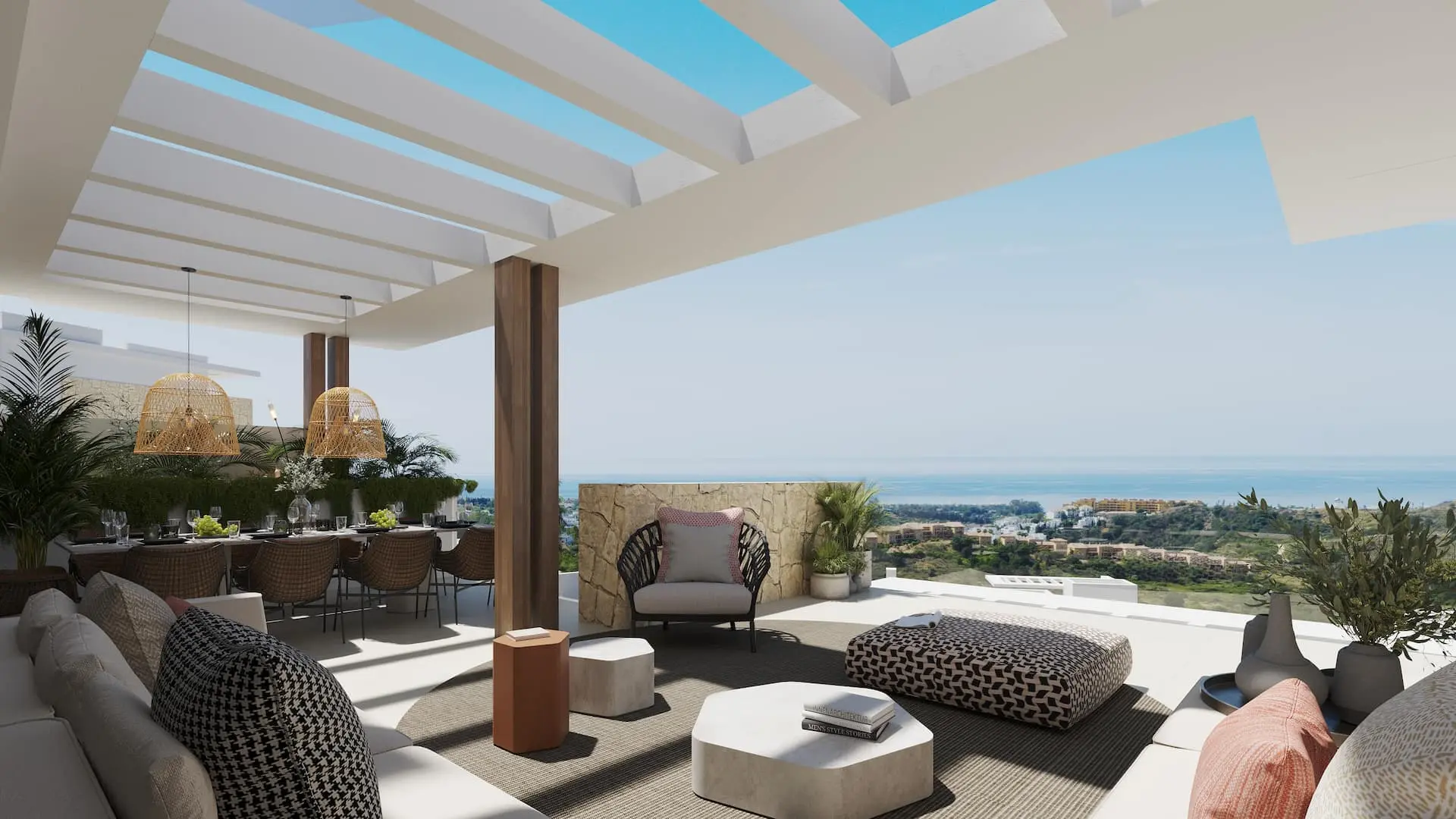 Illustrative sea-view terrace with outdoor dining in La Resina