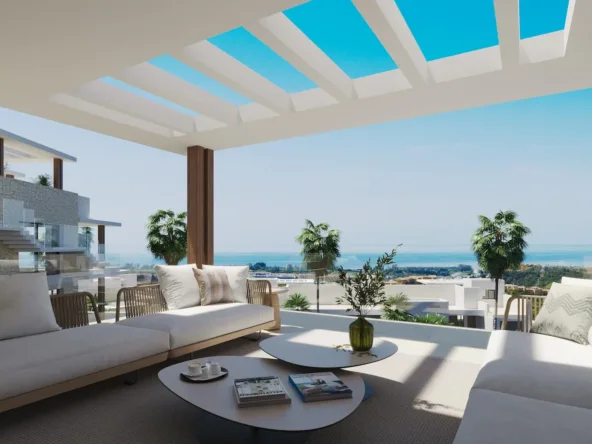Illustrative covered lounge terrace overlooking the coast