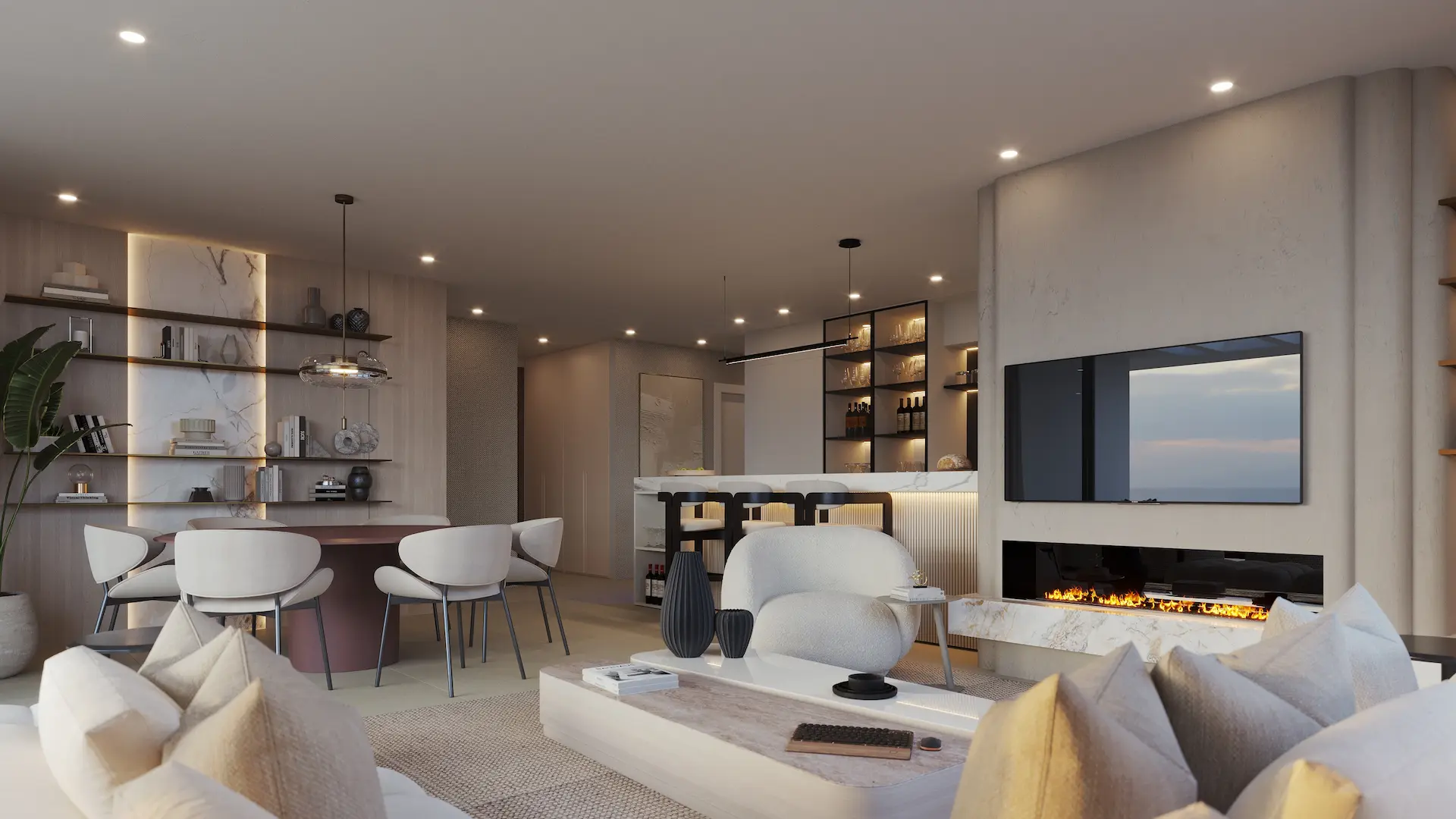 Illustrative open-plan living room and dining area