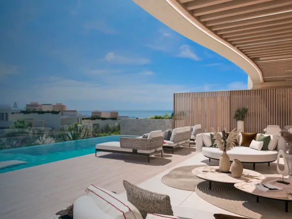 Illustrative covered terrace beside a private pool in Marbella