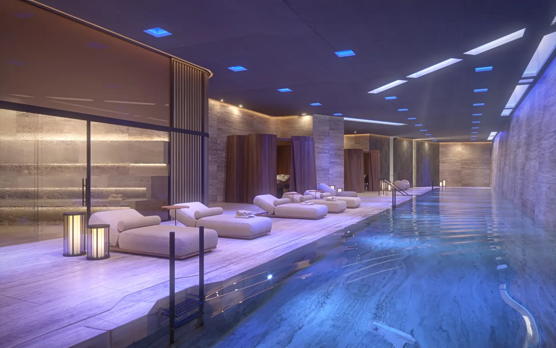 Shared indoor wellness pool and spa