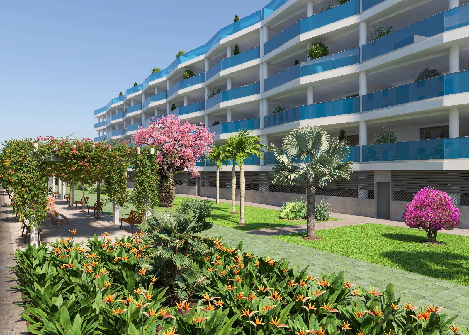 Representative shared landscaped gardens in Las Lagunas