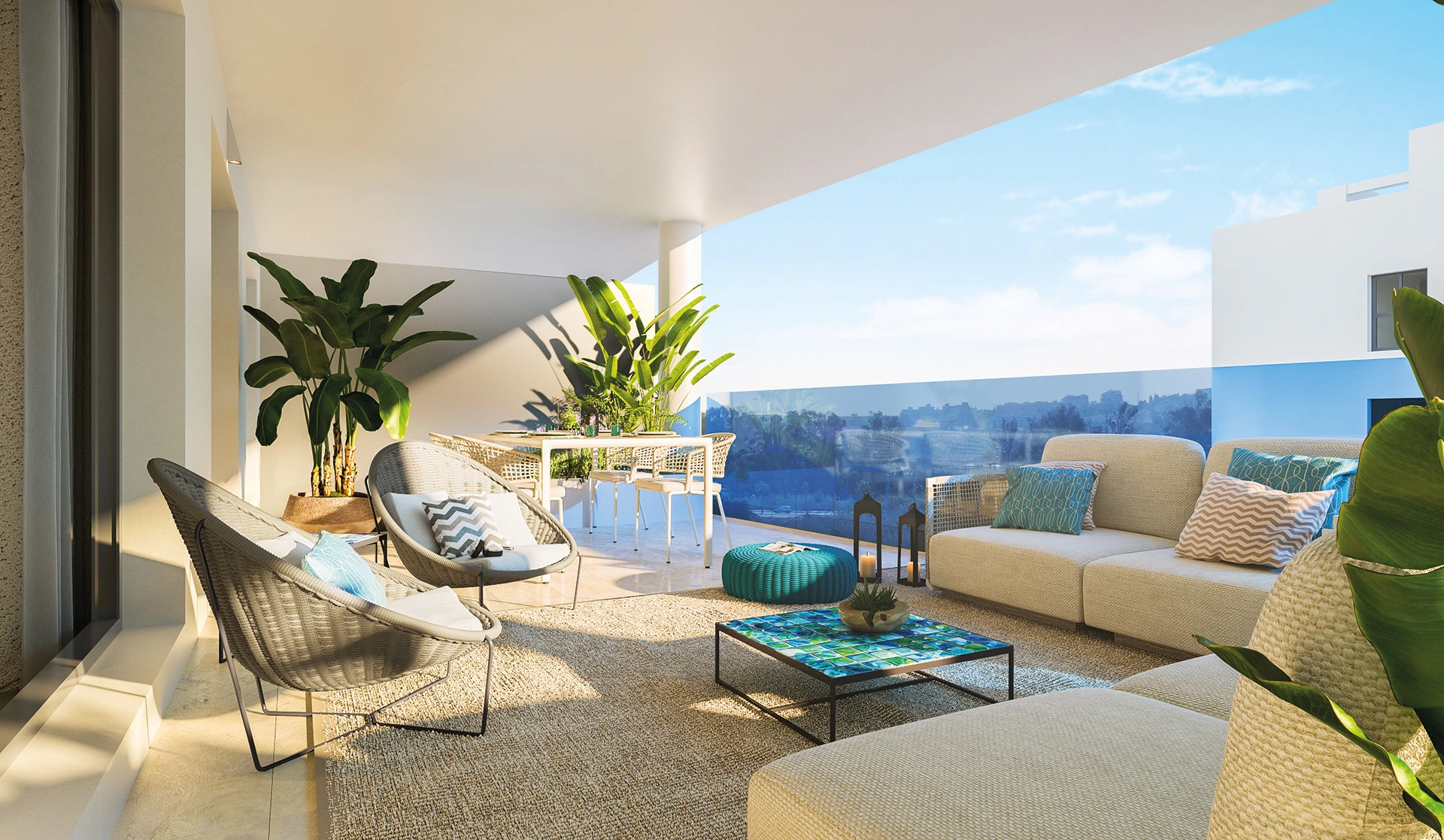 Representative covered apartment terrace