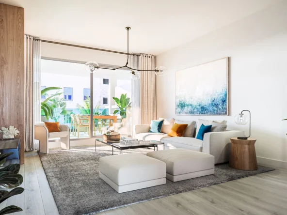 Illustrative light-filled living room with access to a terrace