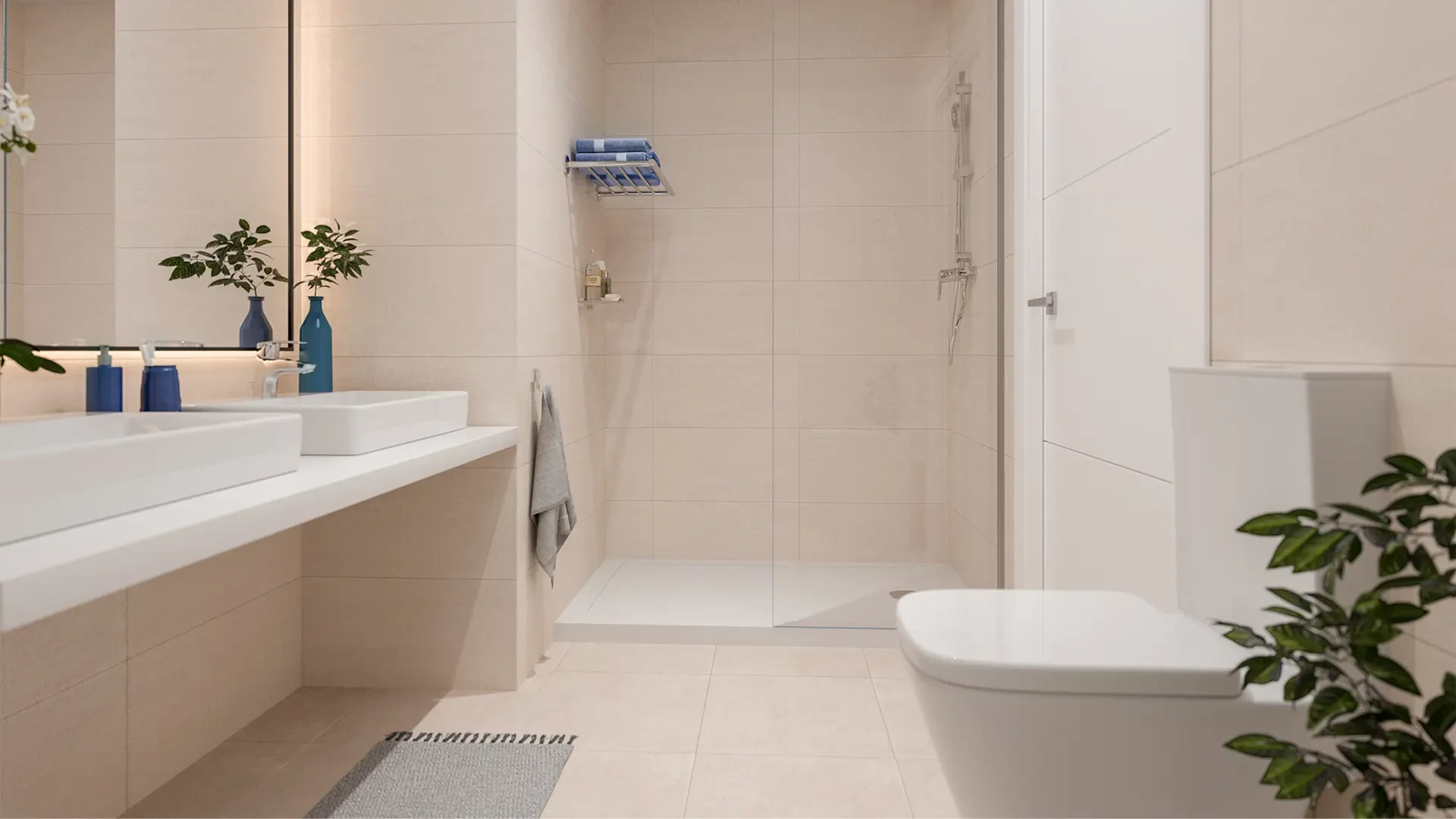 Representative bathroom with walk-in shower