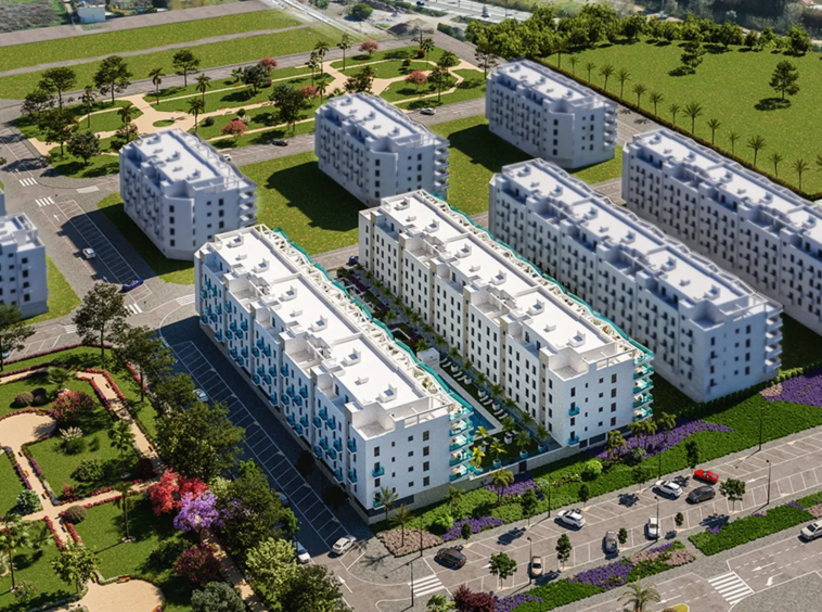 Aerial architectural visualisation of the residential community