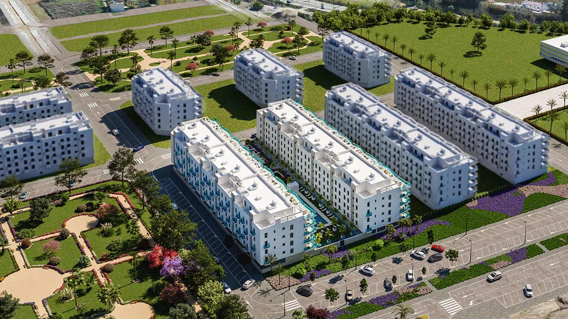 Aerial architectural visualisation of the residential community