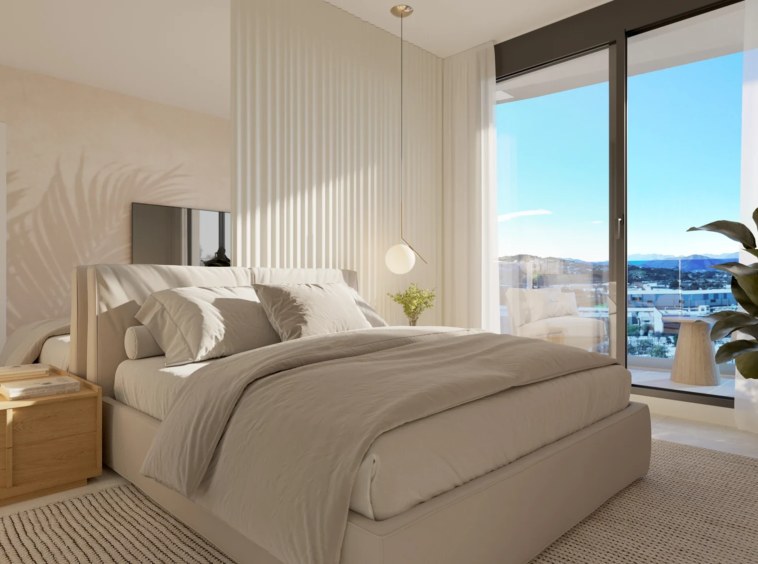 Illustrative bedroom with sliding doors to outdoor space