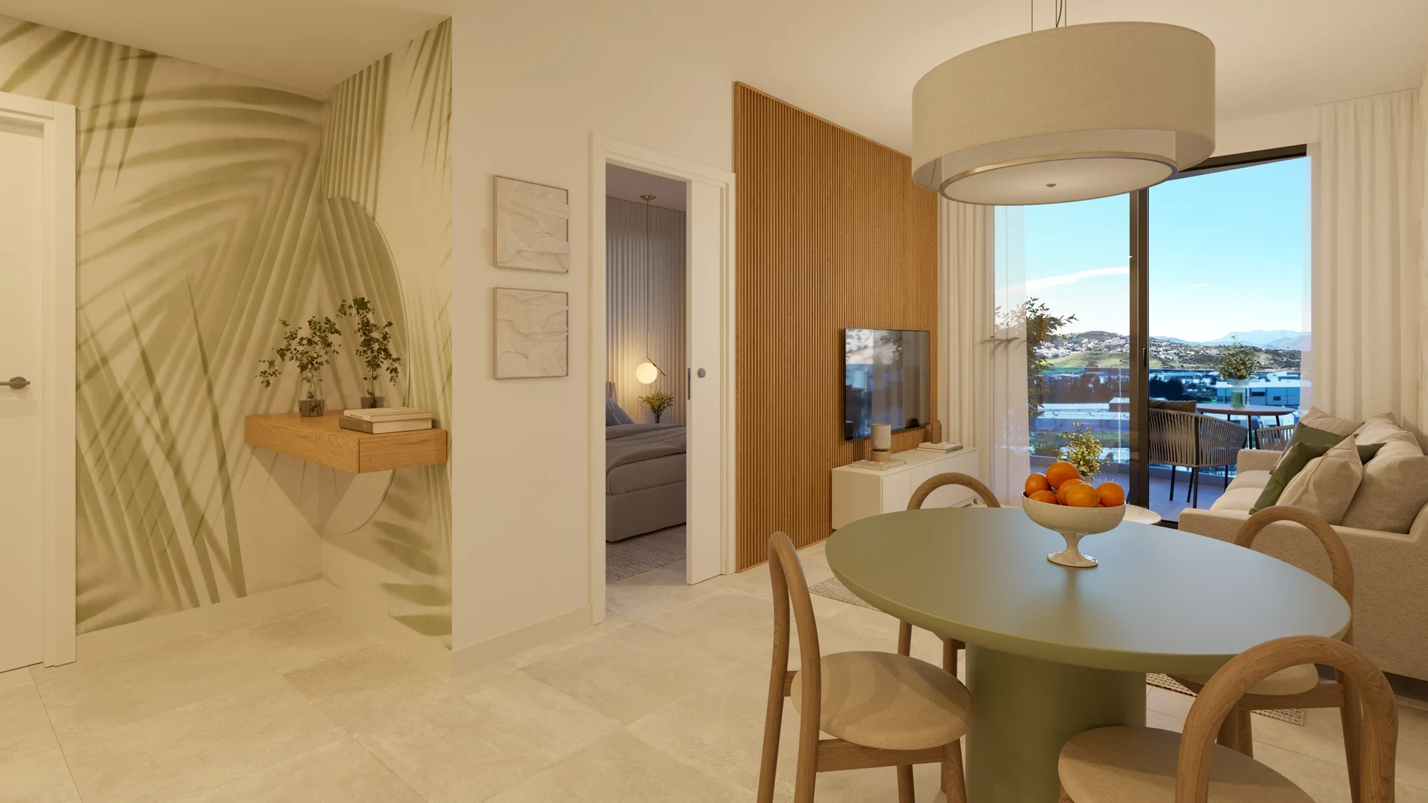 Representative kitchen and dining area in a one-bedroom home