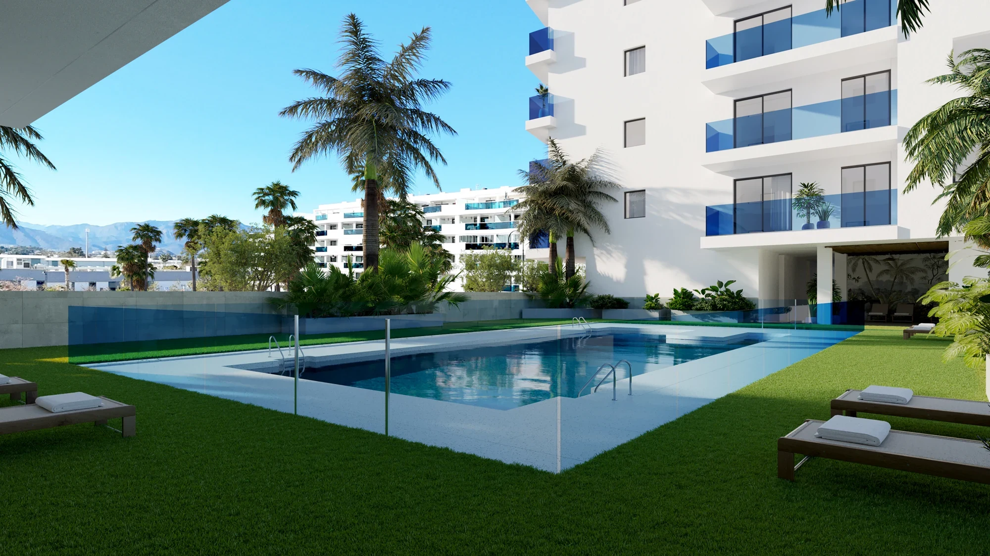 Architectural visualisation of the communal swimming pool