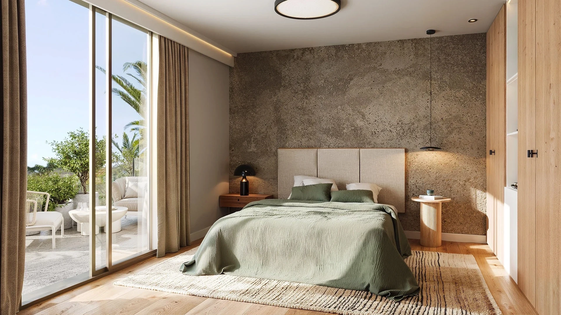 Illustrative bedroom in a contemporary apartment in Las Lagunas, Mijas