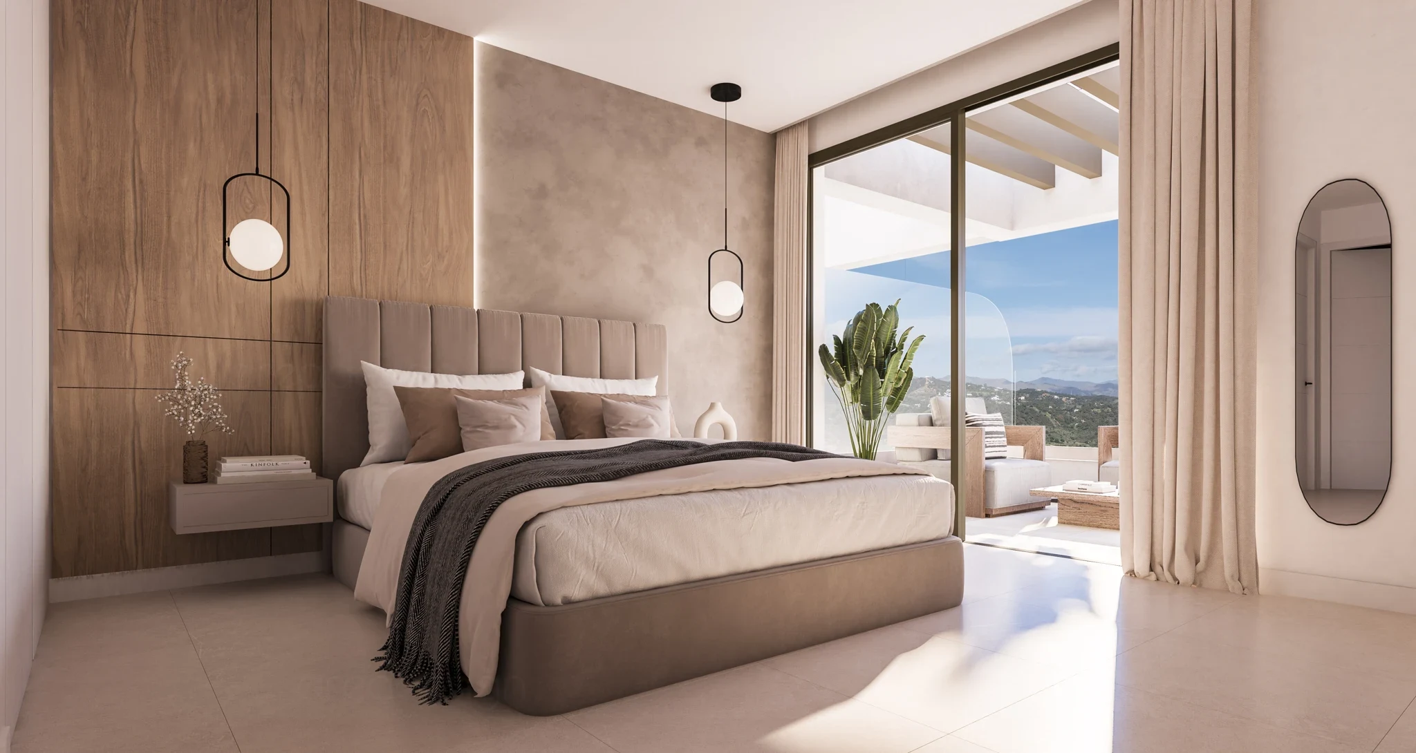 Illustrative bedroom interior with terrace access in Estepona