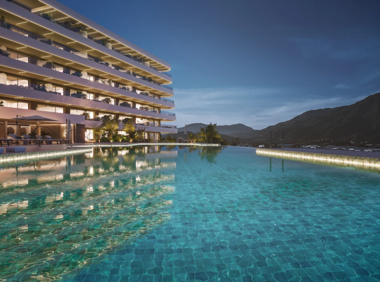 Illustrative communal outdoor pool in Las Mesas, Estepona