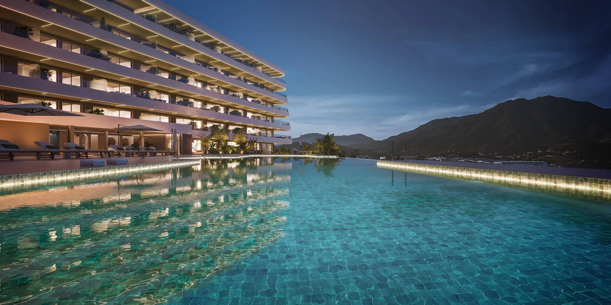 Illustrative communal outdoor pool in Las Mesas, Estepona